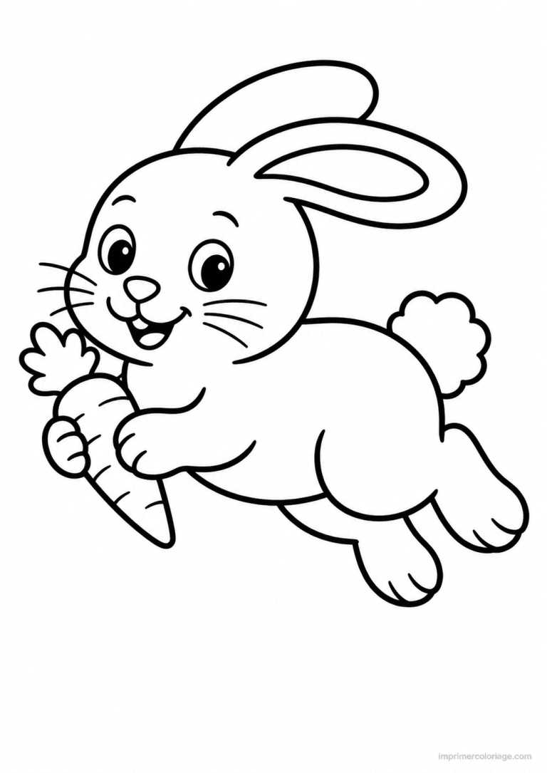 coloriage lapin epais saute carotte - dessin gratuit &agrave; imprimer