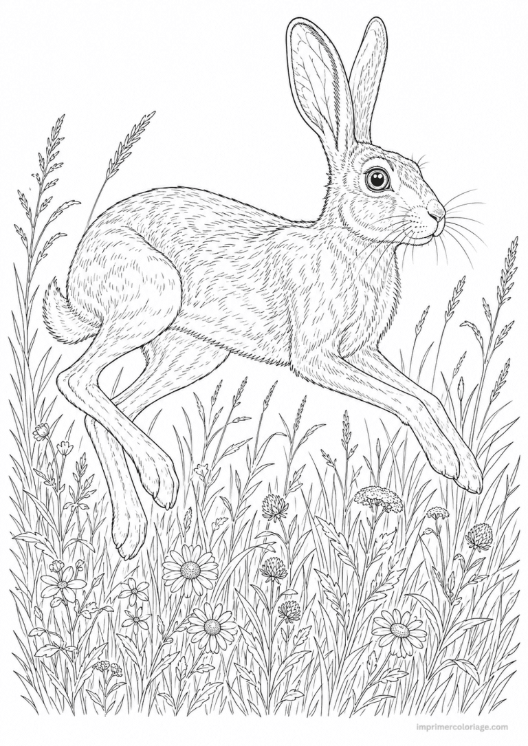 coloriage lapin fins lievre champ - dessin gratuit &agrave; imprimer