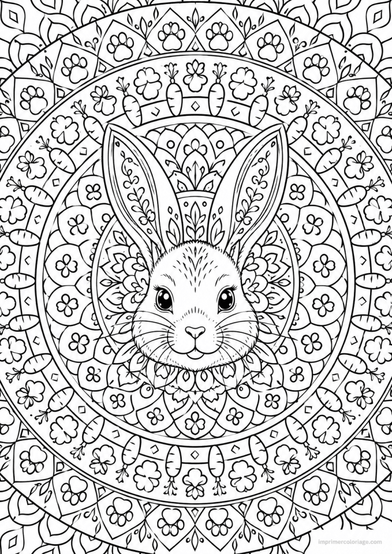 coloriage lapin mandala tete carottes - dessin gratuit &agrave; imprimer