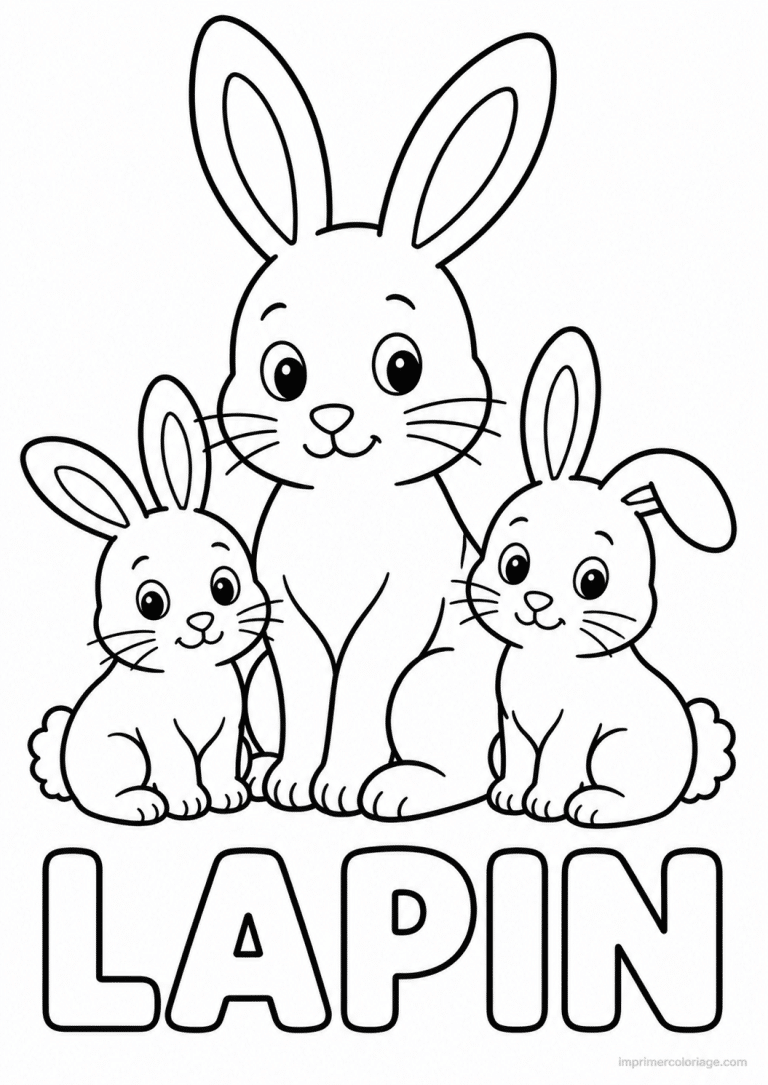 coloriage lapin titre famille - dessin gratuit &agrave; imprimer