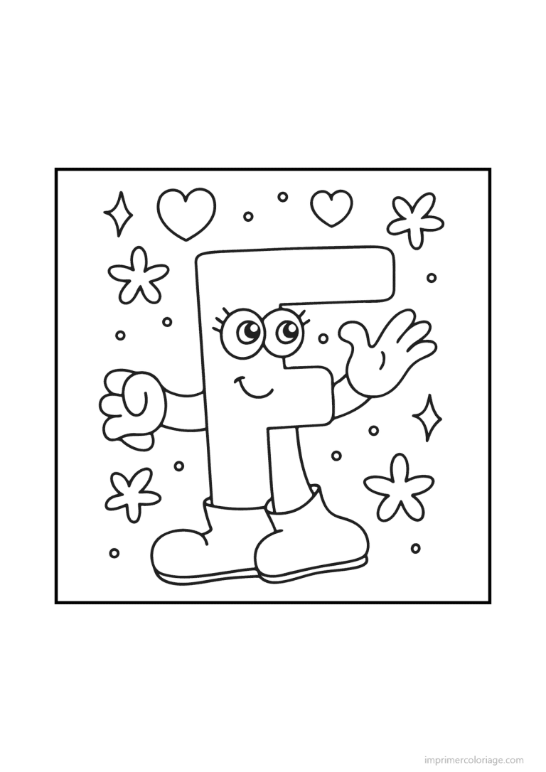 coloriage lettre f bonhomme doodle - dessin gratuit &agrave; imprimer