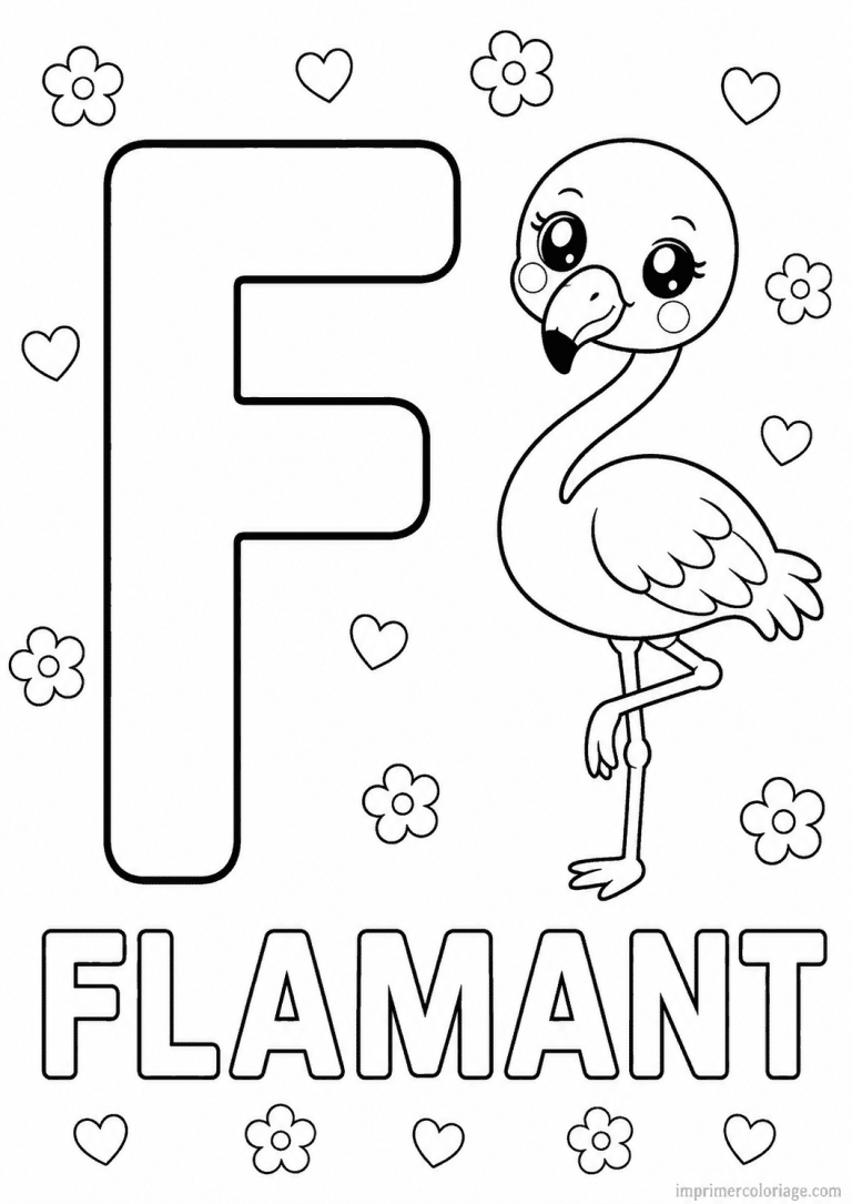 coloriage lettre f flamant - dessin gratuit &agrave; imprimer
