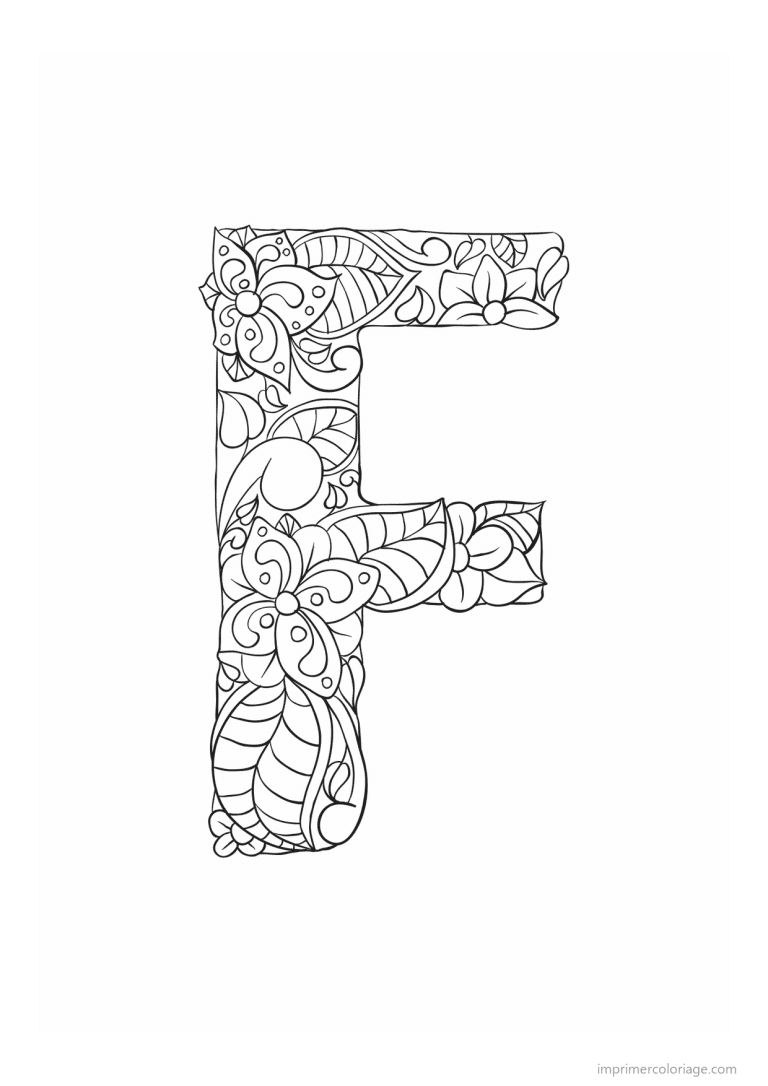 coloriage lettre f fleurs zen - dessin gratuit &agrave; imprimer