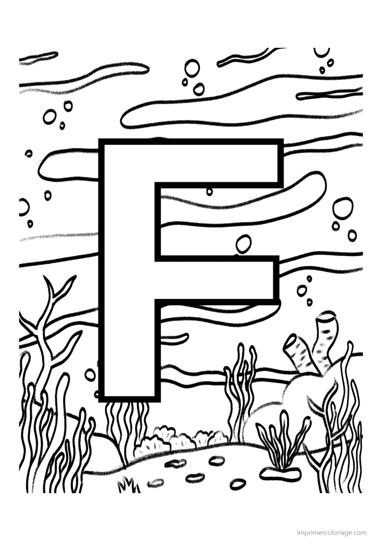 coloriage lettre f fond marin - dessin gratuit &agrave; imprimer