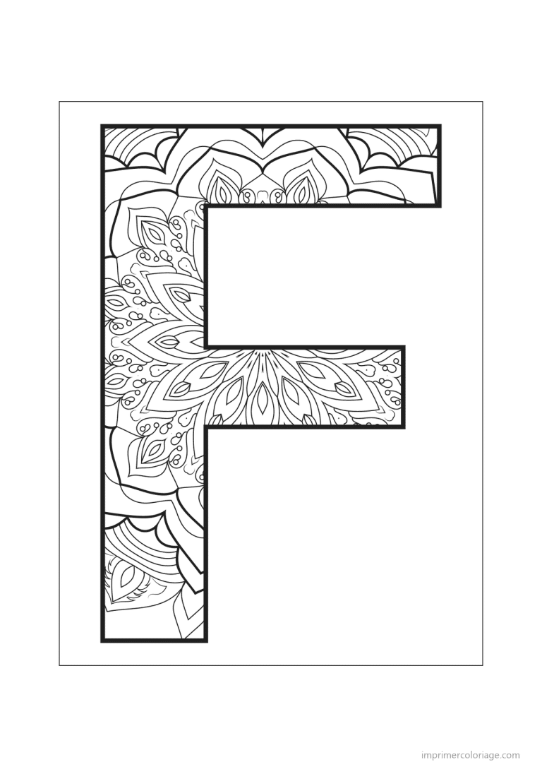 coloriage lettre f mandala fleuri - dessin gratuit &agrave; imprimer