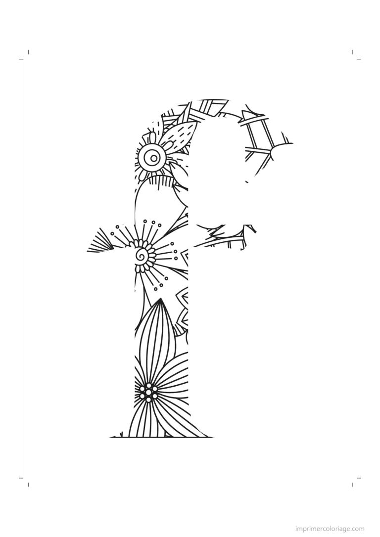 coloriage lettre f minuscule zentangle - dessin gratuit &agrave; imprimer