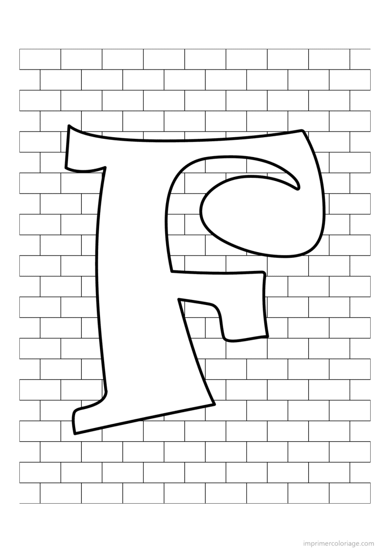 coloriage lettre f mur de briques - dessin gratuit &agrave; imprimer