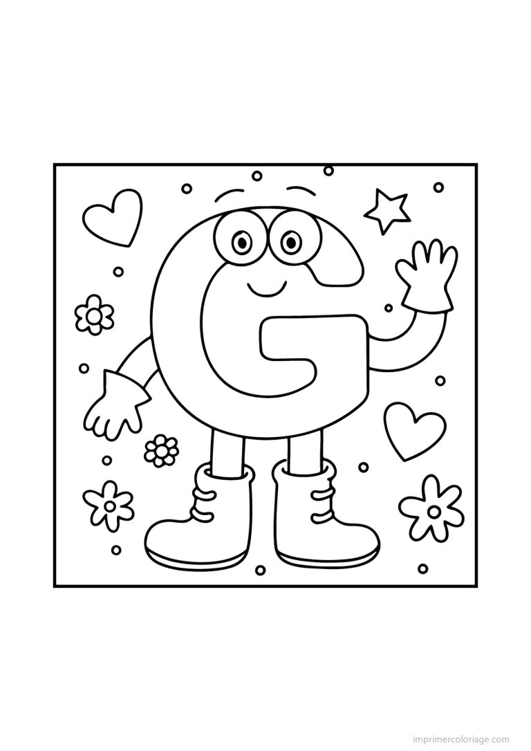 coloriage lettre g bonhomme doodle - dessin gratuit &agrave; imprimer