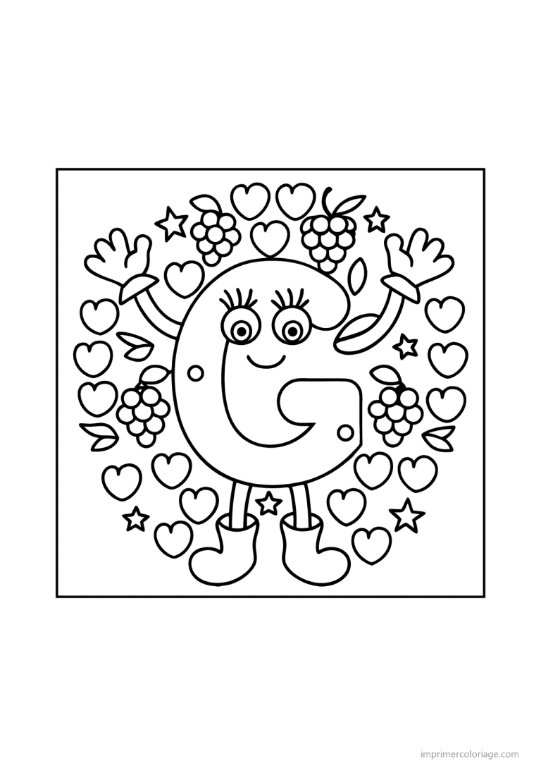coloriage lettre g bonhomme etoiles - dessin gratuit &agrave; imprimer