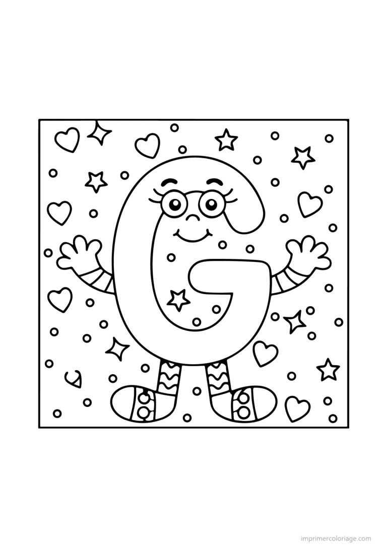 coloriage lettre g bonhomme fleurs - dessin gratuit &agrave; imprimer