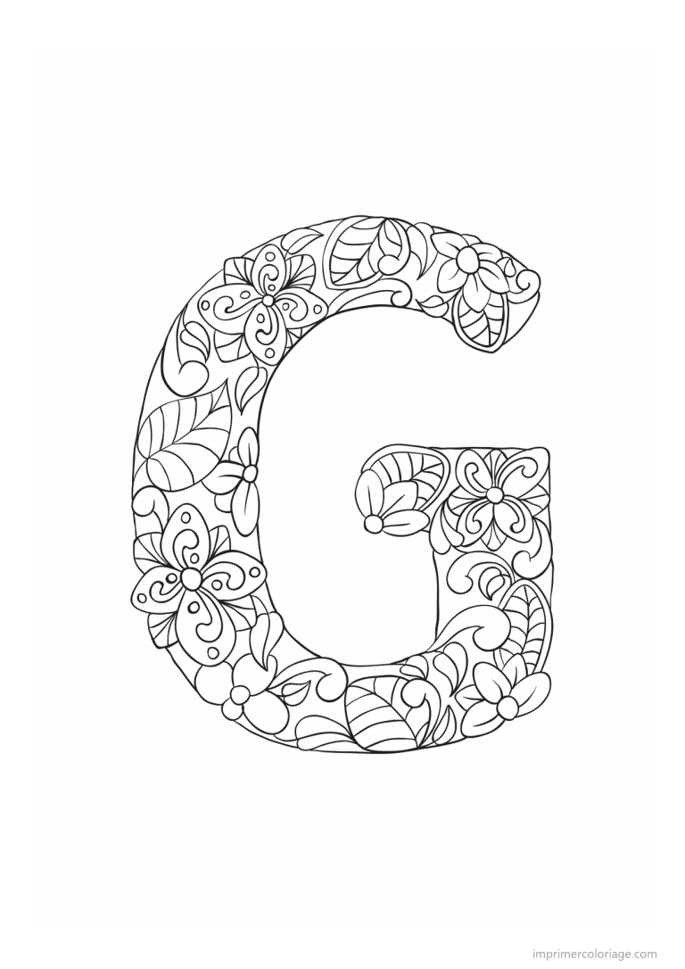 coloriage lettre g fleurs zen - dessin gratuit &agrave; imprimer