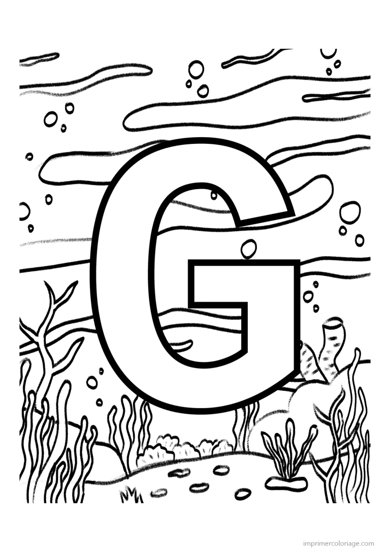 coloriage lettre g fond marin - dessin gratuit &agrave; imprimer