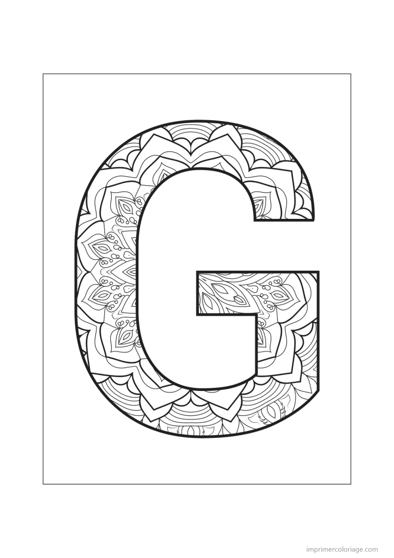 coloriage lettre g mandala fleuri - dessin gratuit &agrave; imprimer