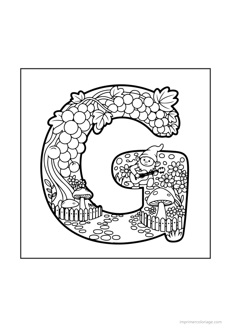 coloriage lettre g scene illustree - dessin gratuit &agrave; imprimer
