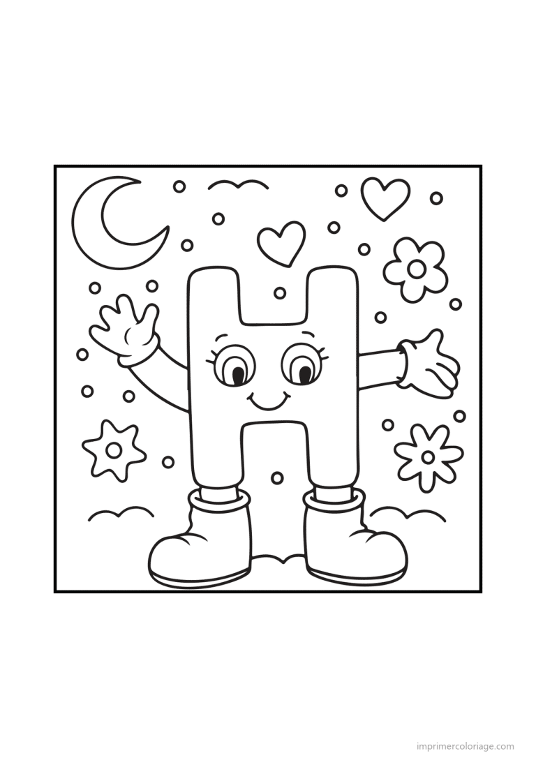 coloriage lettre h bonhomme doodle - dessin gratuit &agrave; imprimer