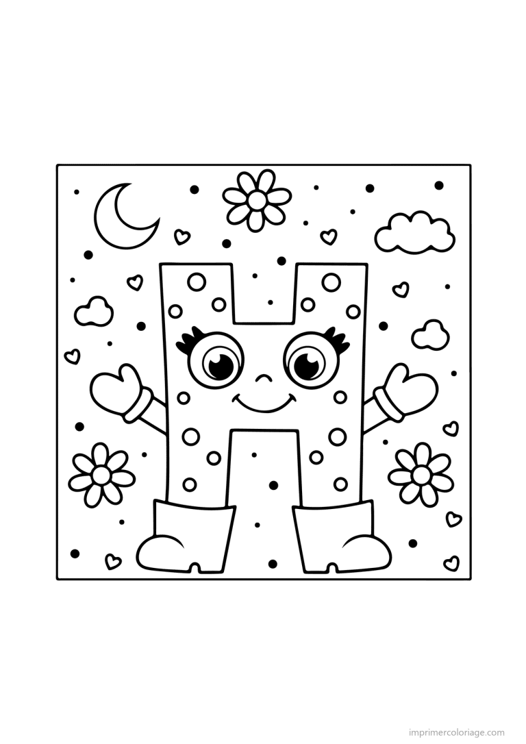 coloriage lettre h bonhomme fleurs - dessin gratuit &agrave; imprimer