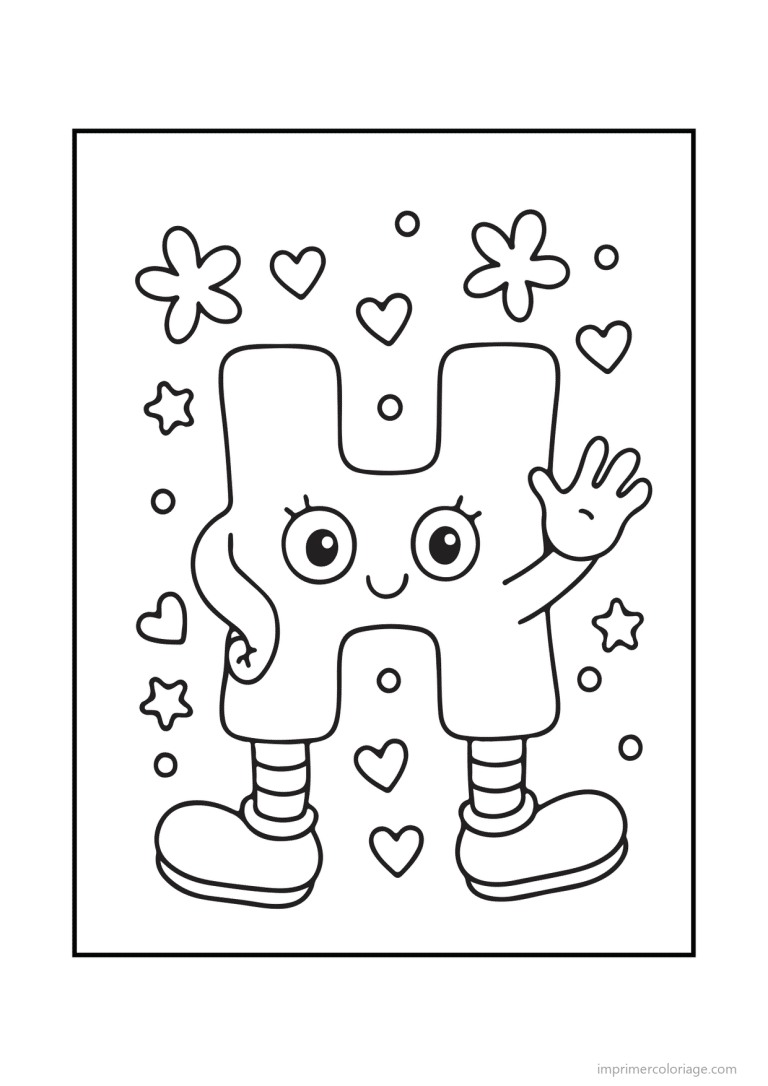 coloriage lettre h bonhomme souriant - dessin gratuit &agrave; imprimer