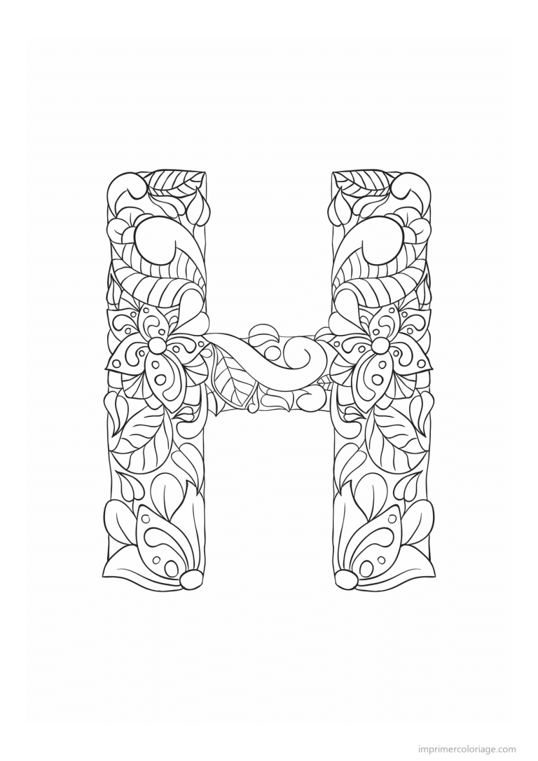 coloriage lettre h fleurs zen - dessin gratuit &agrave; imprimer