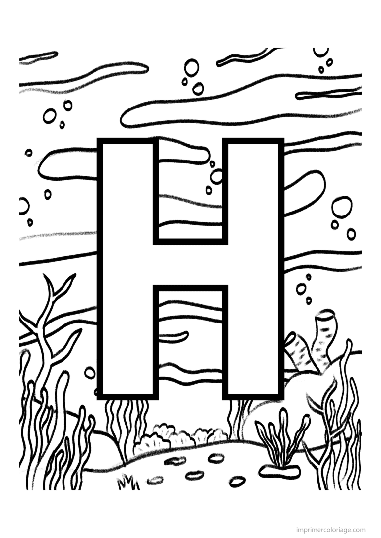 coloriage lettre h fond marin - dessin gratuit &agrave; imprimer