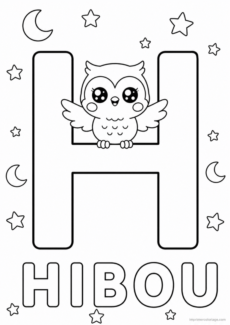 coloriage lettre h hibou - dessin gratuit &agrave; imprimer