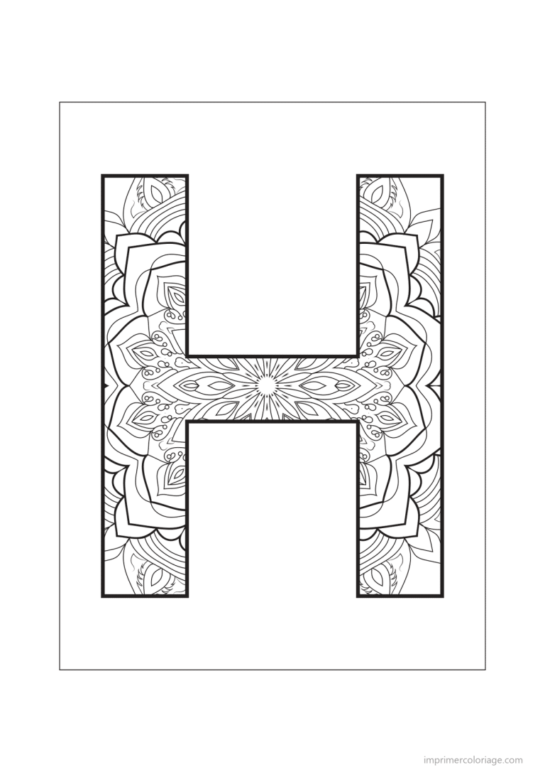 coloriage lettre h mandala fleuri - dessin gratuit &agrave; imprimer