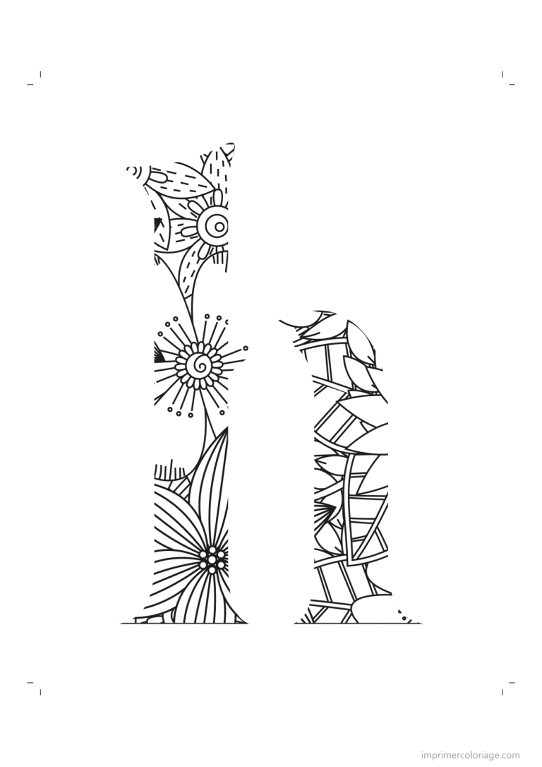 coloriage lettre h minuscule zentangle - dessin gratuit &agrave; imprimer