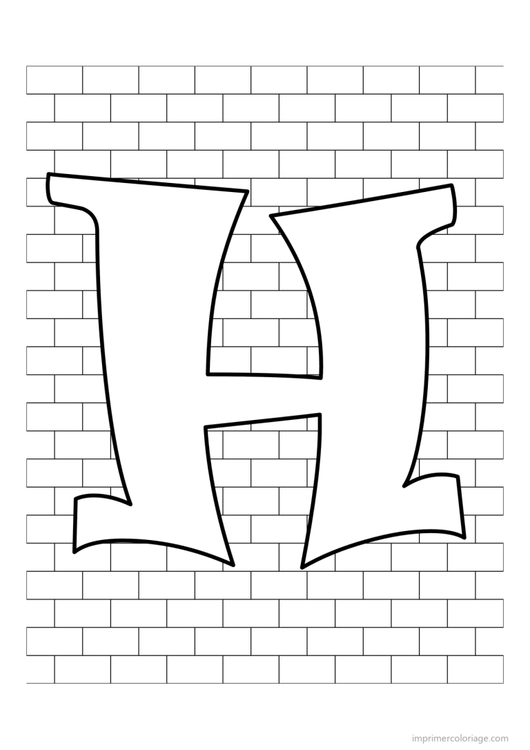 coloriage lettre h mur de briques - dessin gratuit &agrave; imprimer