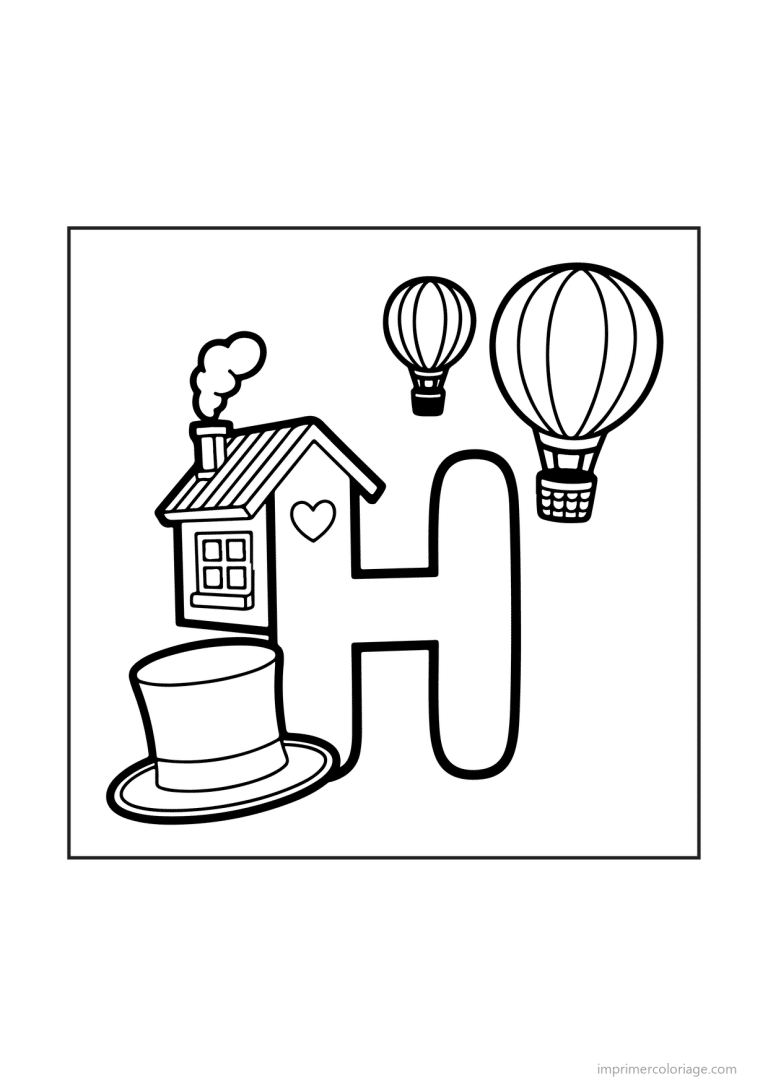 coloriage lettre h objets animaux - dessin gratuit &agrave; imprimer
