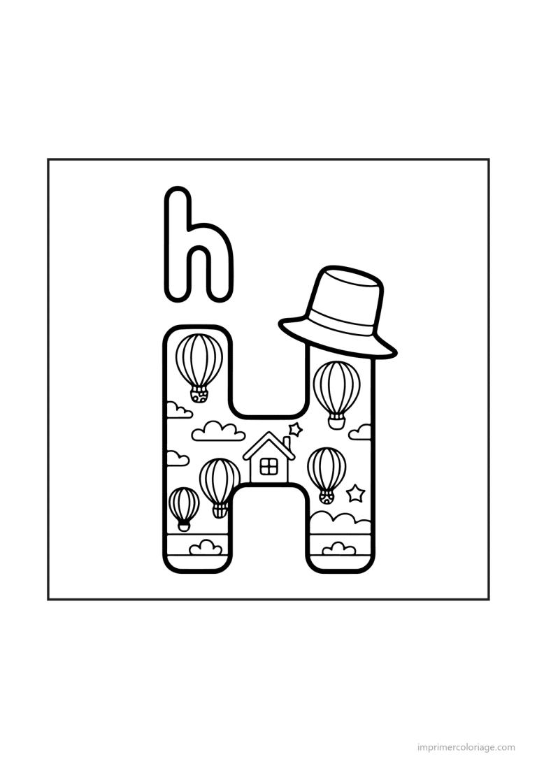 coloriage lettre h scene illustree - dessin gratuit &agrave; imprimer