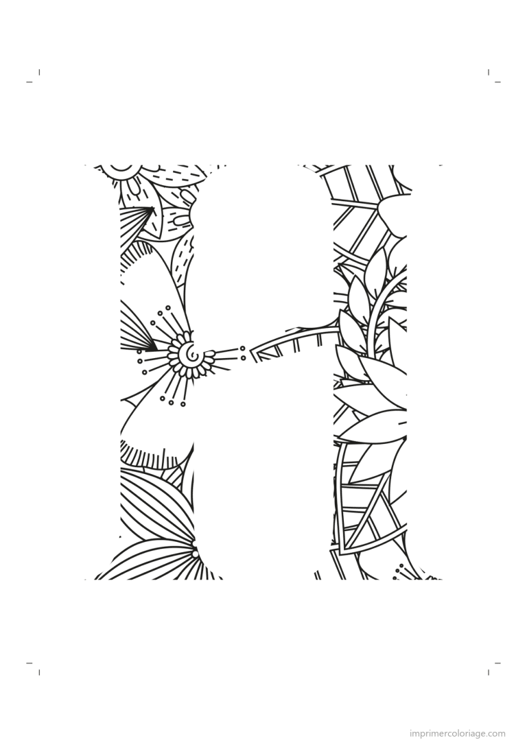 coloriage lettre h zentangle - dessin gratuit &agrave; imprimer