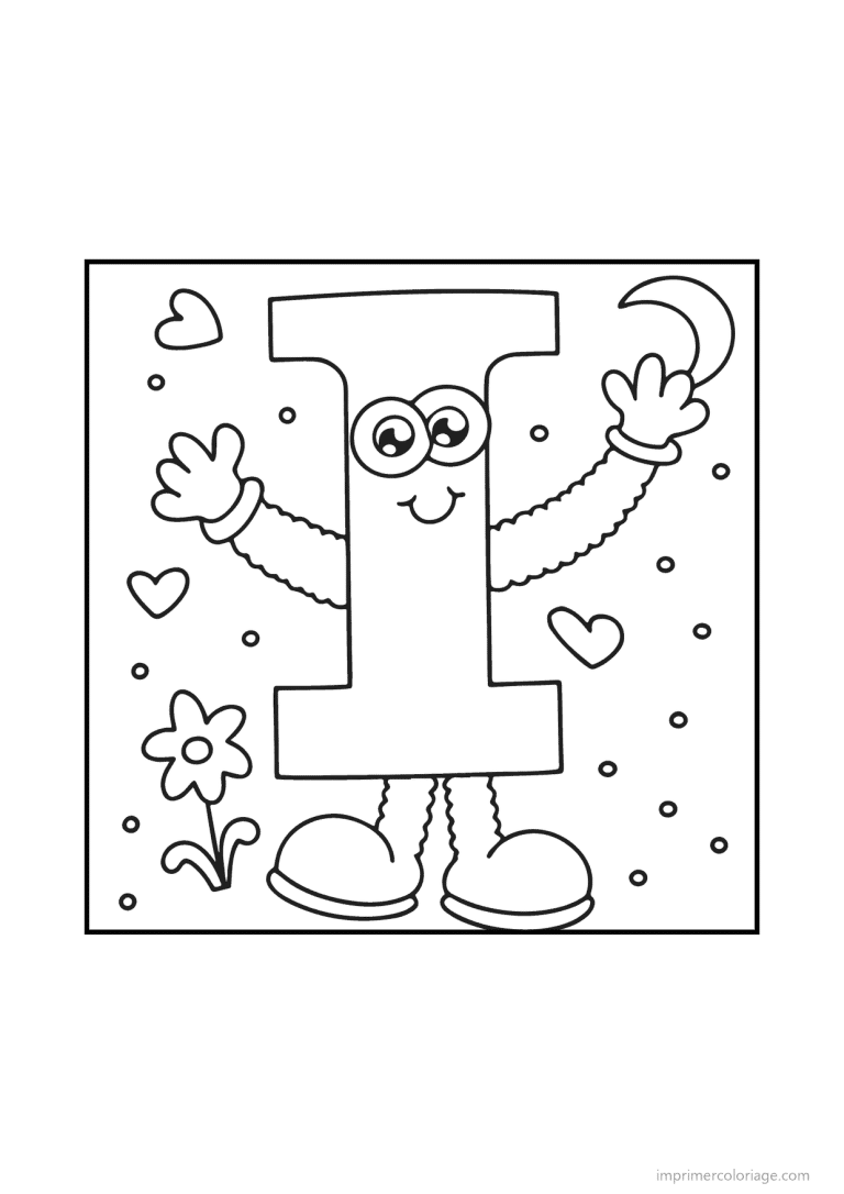 coloriage lettre i bonhomme doodle - dessin gratuit &agrave; imprimer