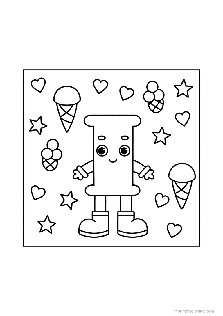 coloriage lettre i bonhomme etoiles - dessin gratuit &agrave; imprimer
