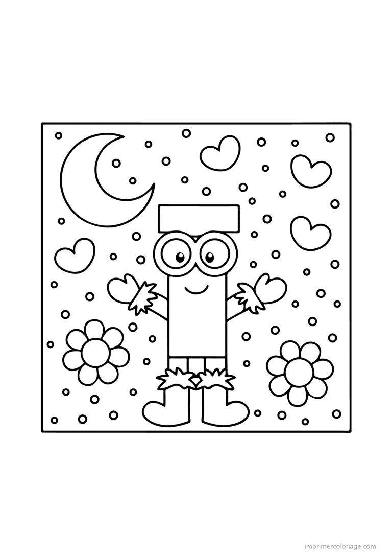 coloriage lettre i bonhomme fleurs - dessin gratuit &agrave; imprimer