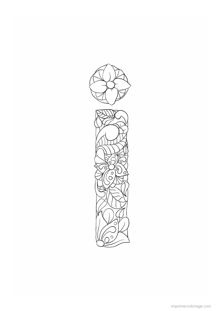 coloriage lettre i fleurs zen - dessin gratuit &agrave; imprimer
