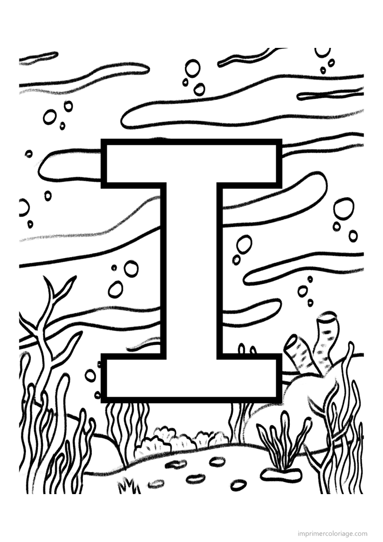 coloriage lettre i fond marin - dessin gratuit &agrave; imprimer