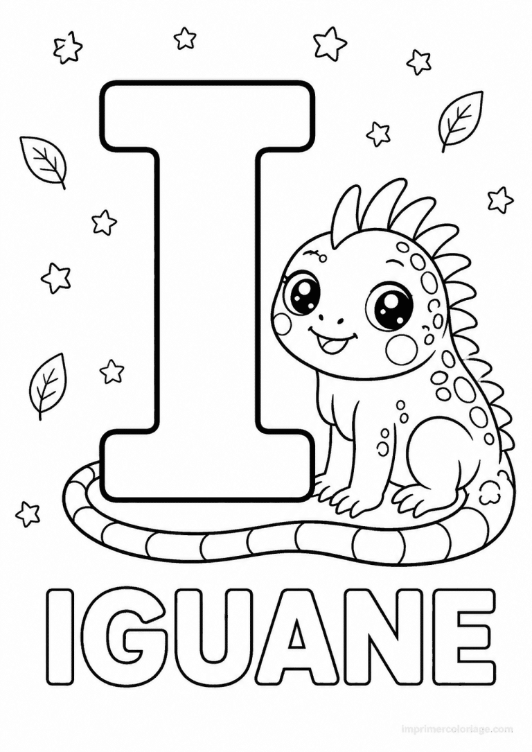 coloriage lettre i iguane - dessin gratuit &agrave; imprimer