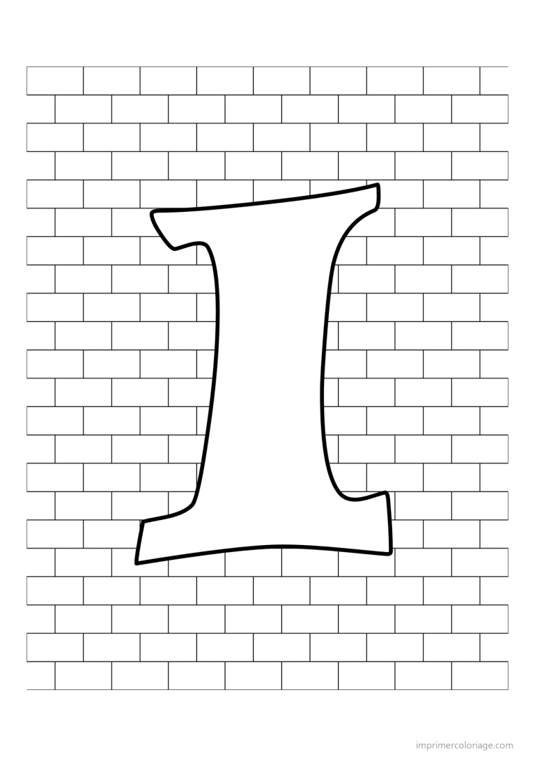 coloriage lettre i mur de briques - dessin gratuit &agrave; imprimer