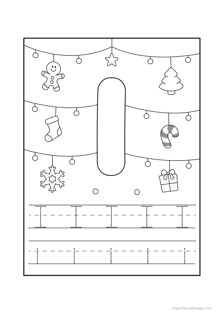 coloriage lettre i noel - dessin gratuit &agrave; imprimer