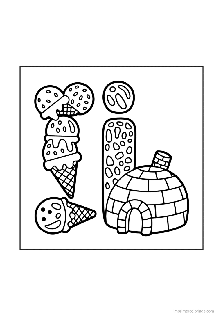 coloriage lettre i scene illustree - dessin gratuit &agrave; imprimer
