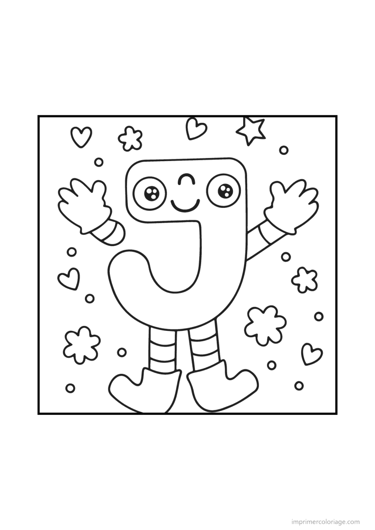 coloriage lettre j bonhomme doodle - dessin gratuit &agrave; imprimer