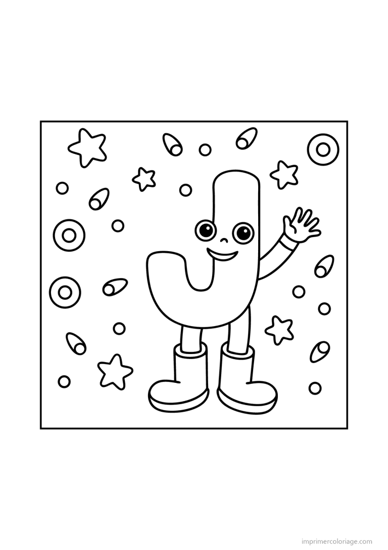 coloriage lettre j bonhomme etoiles - dessin gratuit &agrave; imprimer