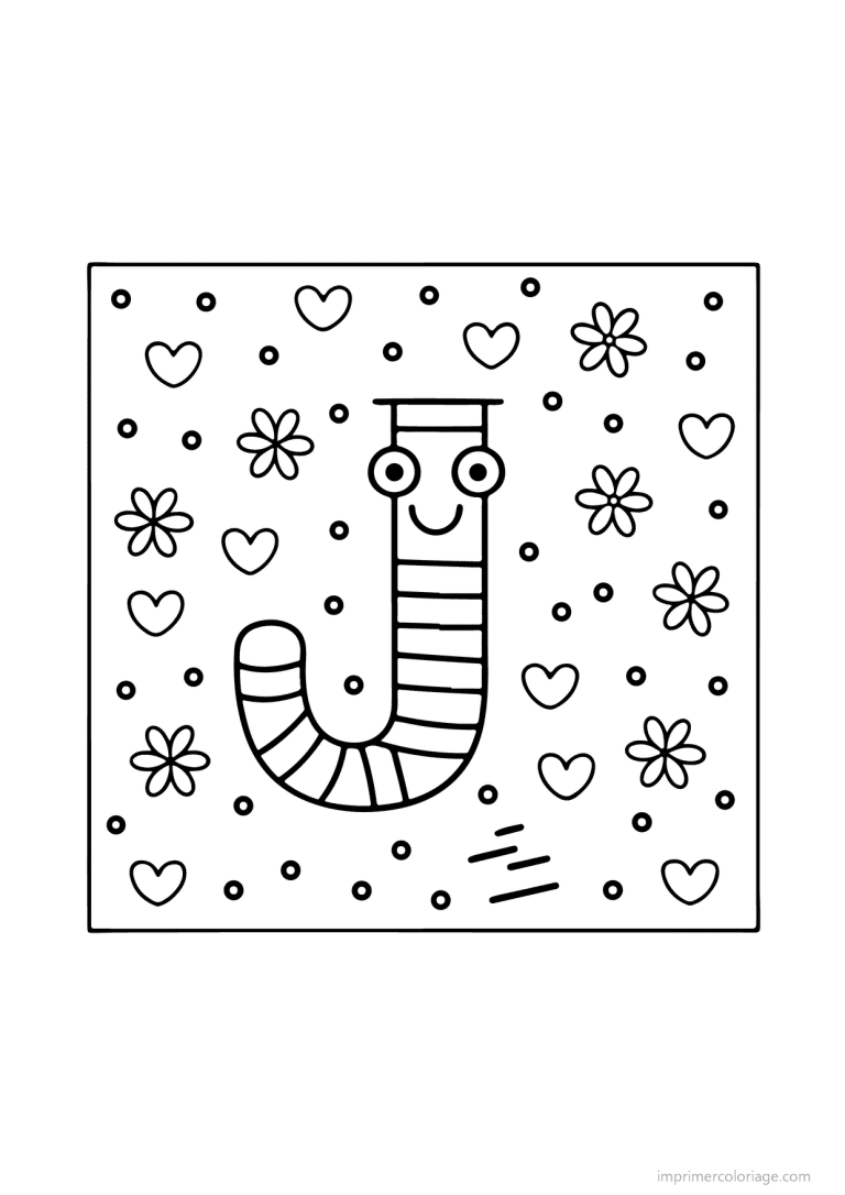 coloriage lettre j bonhomme fleurs - dessin gratuit &agrave; imprimer