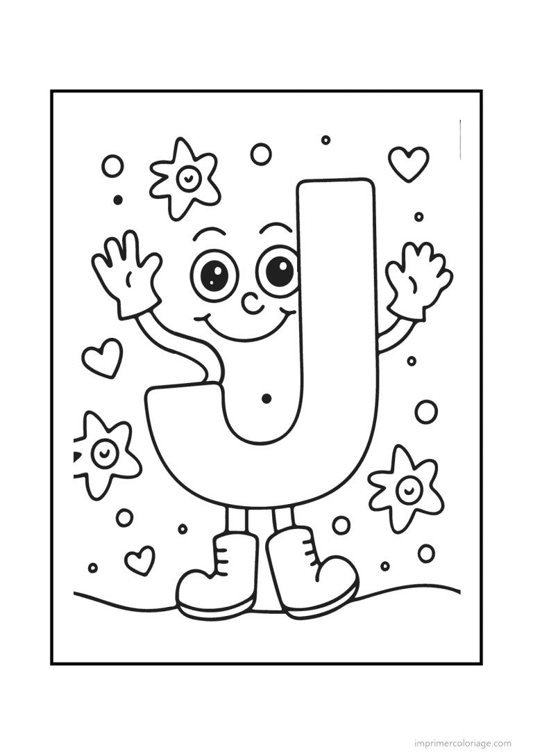 coloriage lettre j bonhomme souriant - dessin gratuit &agrave; imprimer