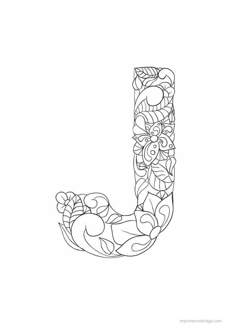 coloriage lettre j fleurs zen - dessin gratuit &agrave; imprimer