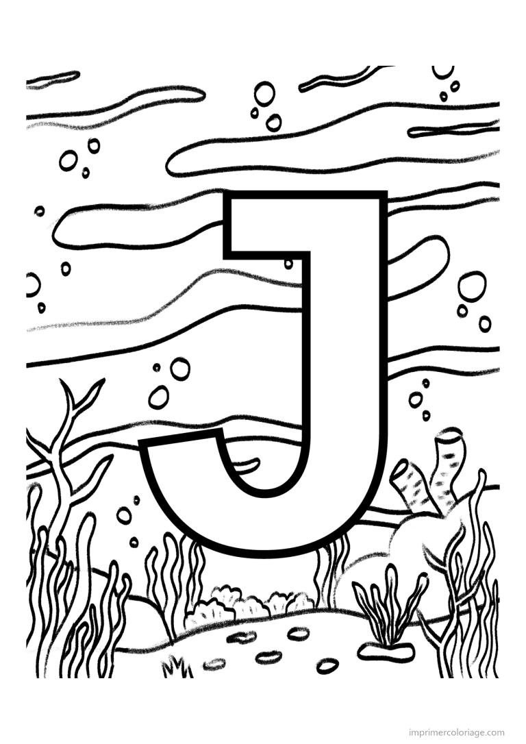 coloriage lettre j fond marin - dessin gratuit &agrave; imprimer