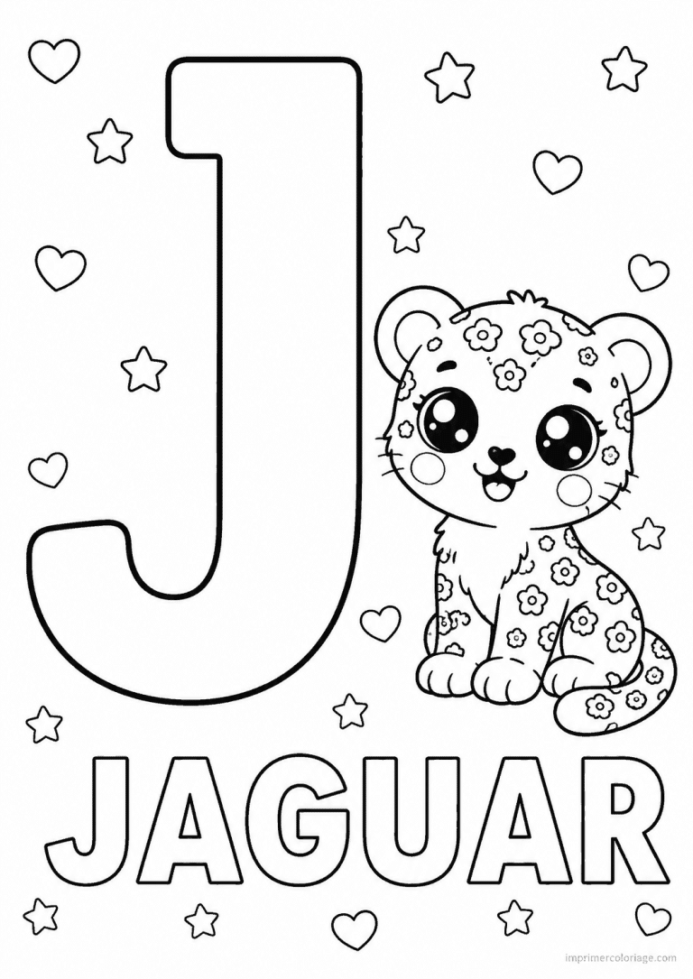 coloriage lettre j jaguar - dessin gratuit &agrave; imprimer