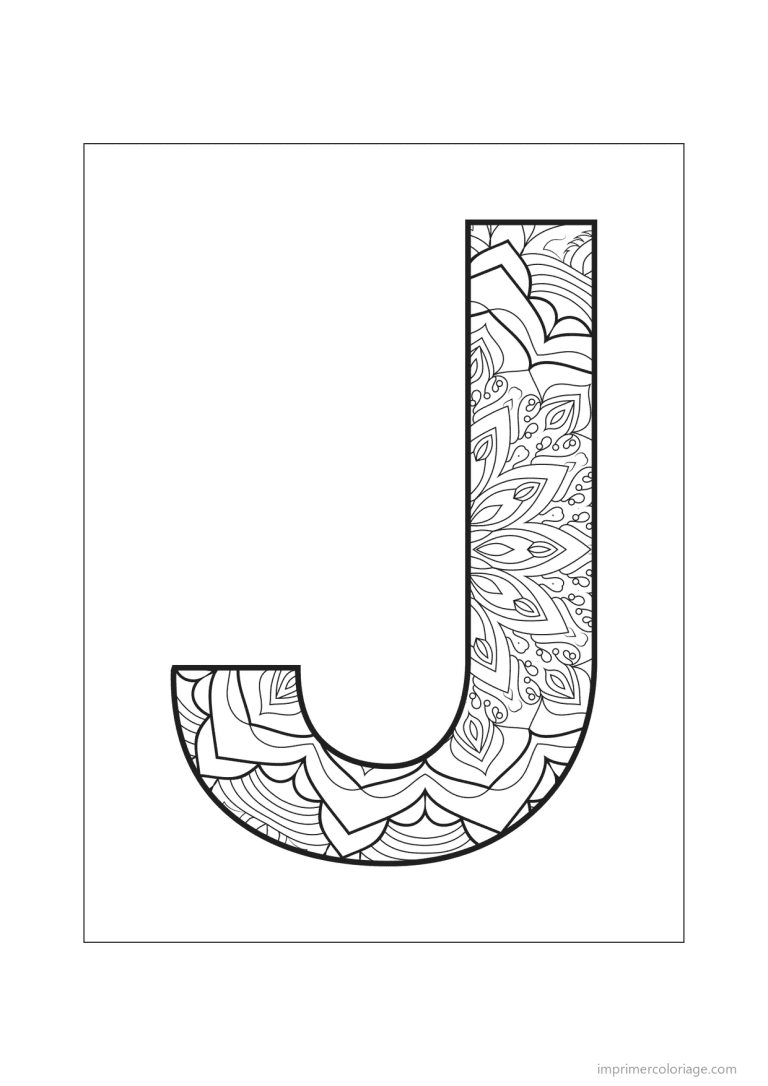 coloriage lettre j mandala fleuri - dessin gratuit &agrave; imprimer