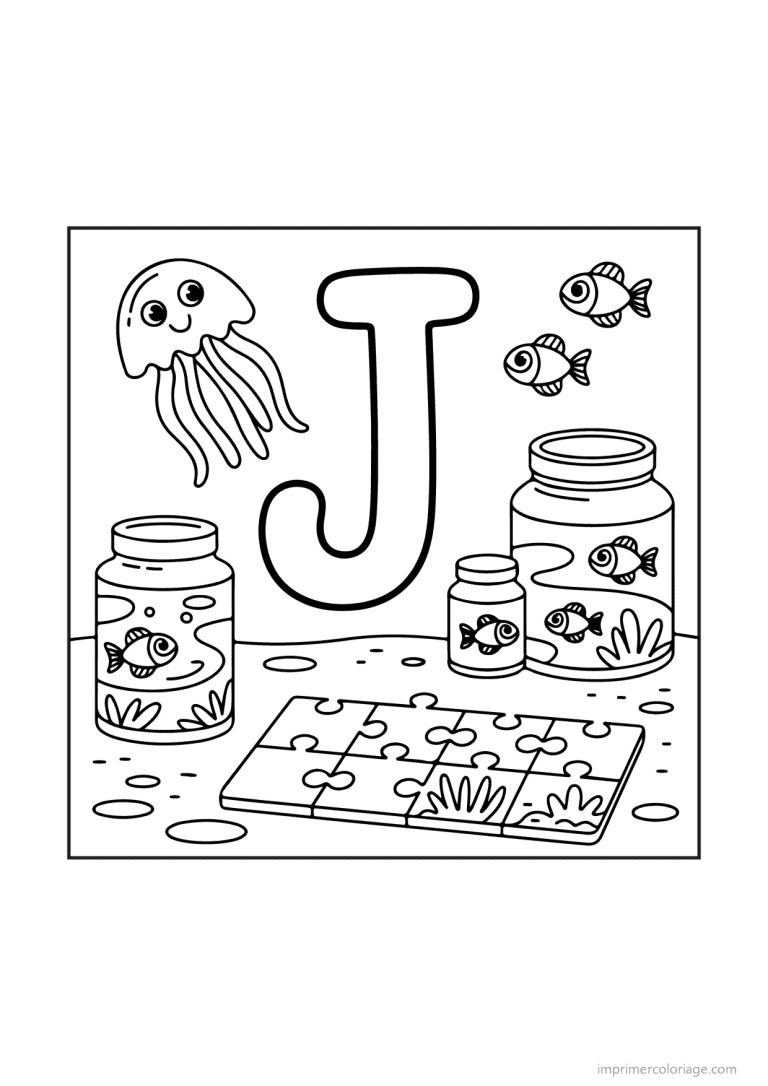 coloriage lettre j objets animaux - dessin gratuit &agrave; imprimer