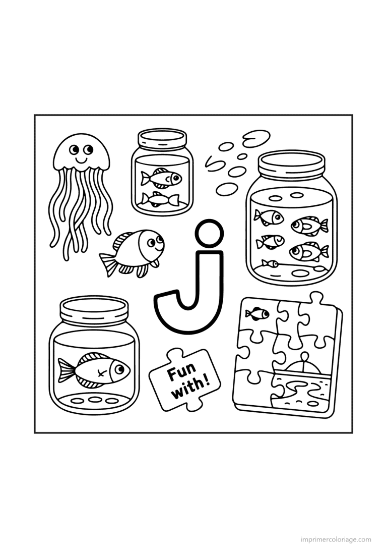 coloriage lettre j scene illustree - dessin gratuit &agrave; imprimer