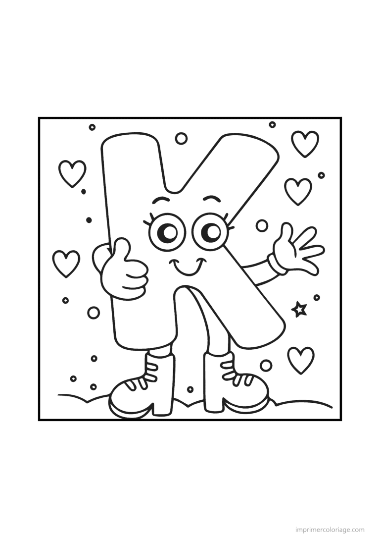 coloriage lettre k bonhomme doodle - dessin gratuit &agrave; imprimer